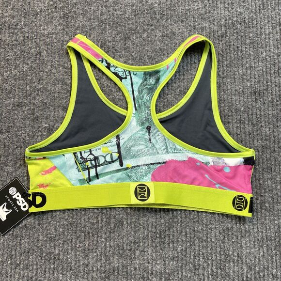 PSD Womens Size XL Sports Bra Neon Green Pink Money Bill Bra Size 36DD-40C NEW - Picture 9 of 12